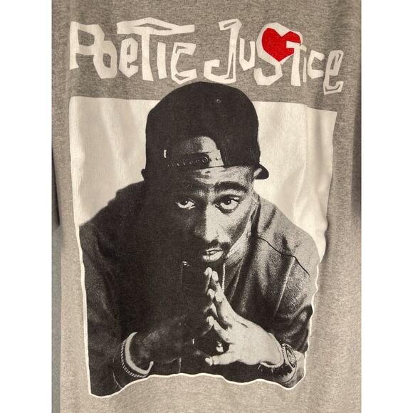 Fashion Nova Poetic Justice Tupac Shakur T Shirt Men's Size L Gray 90's Retro - Picture 4 of 9